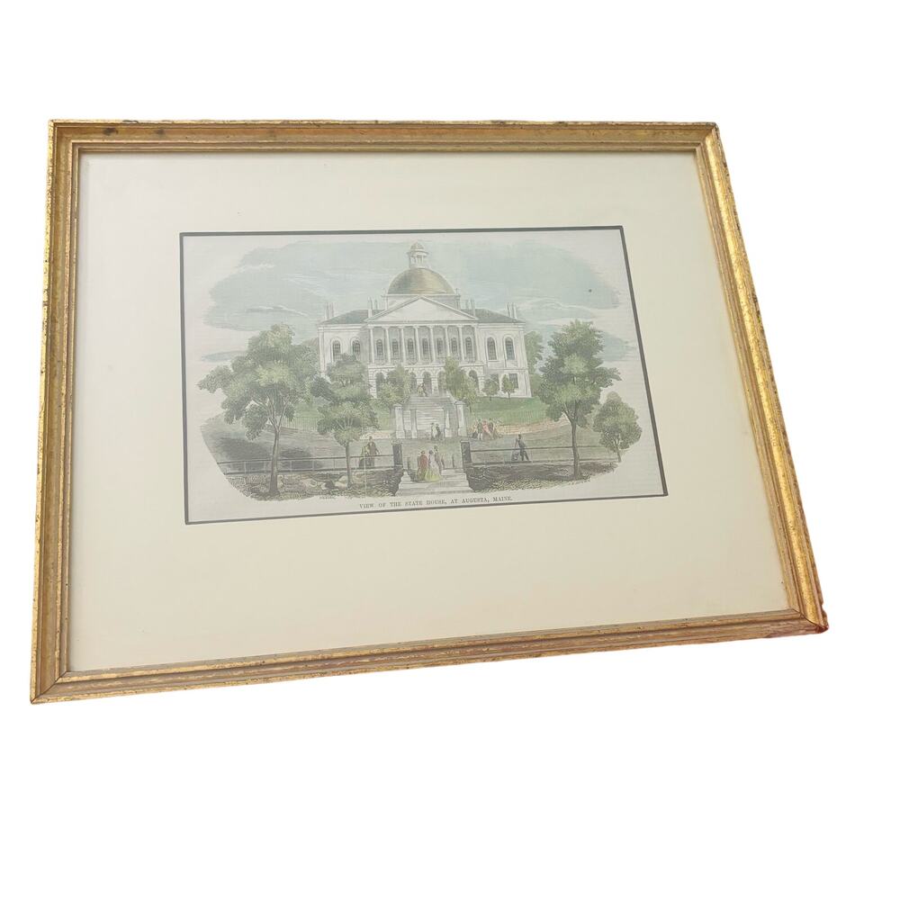 Framed Print View of The State House Augusta Maine in Gold Frame FLAW